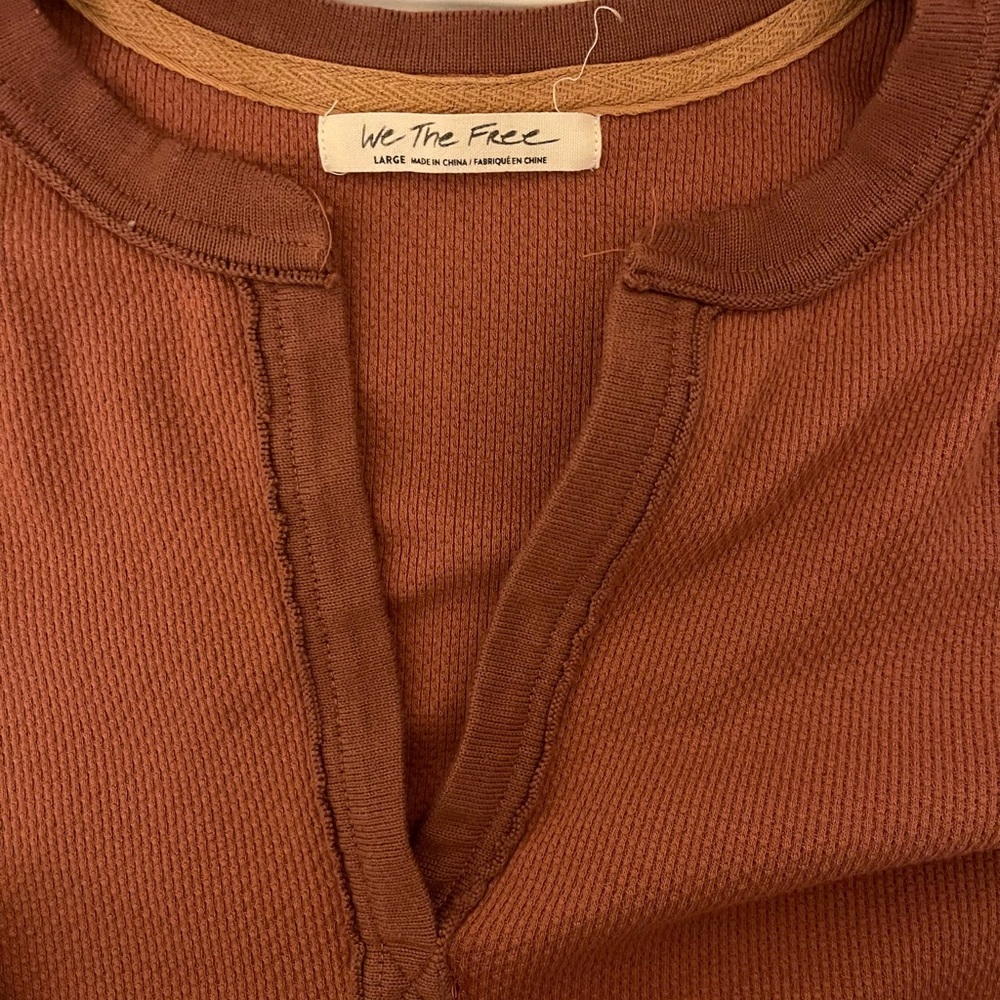 PRICE DROP Free People Rust Henley Top with Patterned Sleeves - Picture 8 of 9